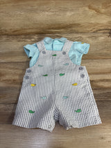 Little Me 2pc Polo Shirt & Seersucker Shortalls Set Blue sz 6m