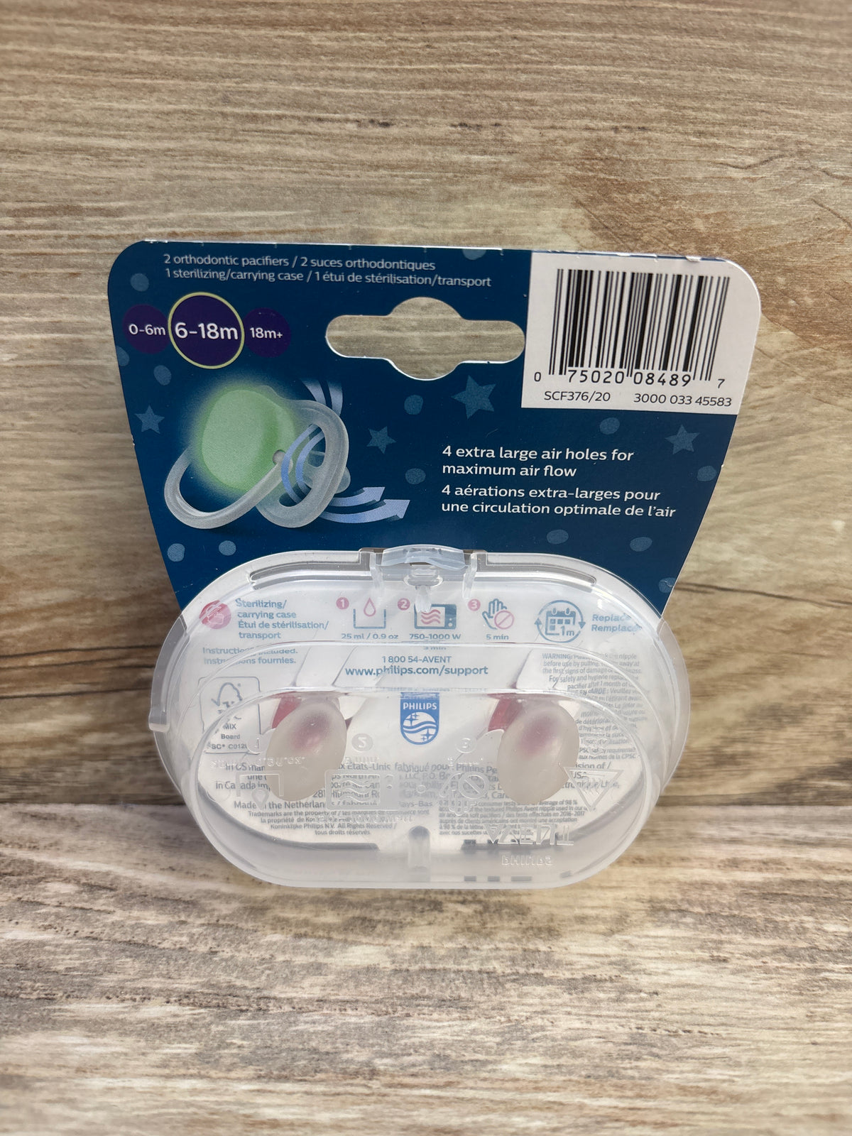 NEW Philips Avent Ultra-Air Nighttime 2pk Pacifiers Pink 6-18m