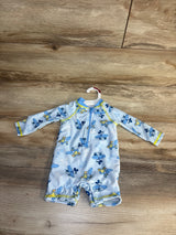 Baby boys' long-sleeve rash guard swim suit with Mickey & Donald surfboard print, size 6M, on hanger