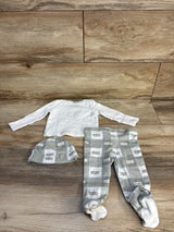 Levi's baby outfit with long sleeve white shirt, grey checkered pants, and matching hat