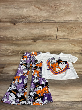 Halloween-themed kids outfit with cute bear print pants and matching white tee
