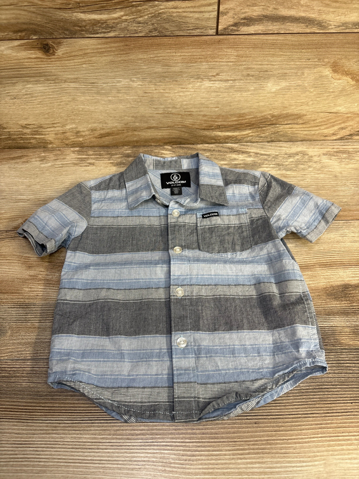 Volcom Striped Button Up Shirt Grey sz 2T - Me n Mommy To Be