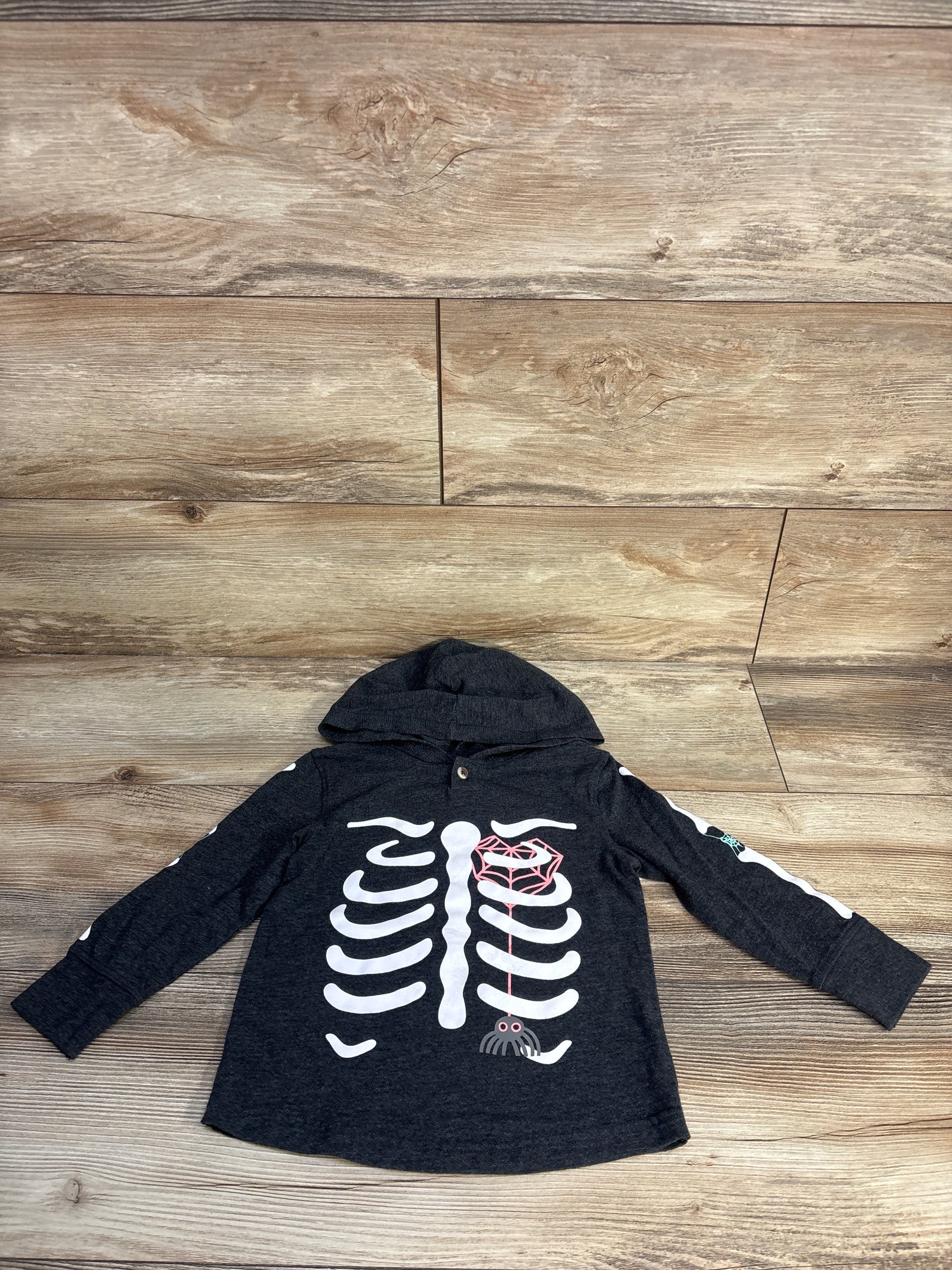 Cat & Jack Skeleton Hooded Shirt Grey sz 2T