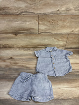 Little Planet 2pc Gauze Button-Up Shirt & Shorts Set Striped Blue sz 2T