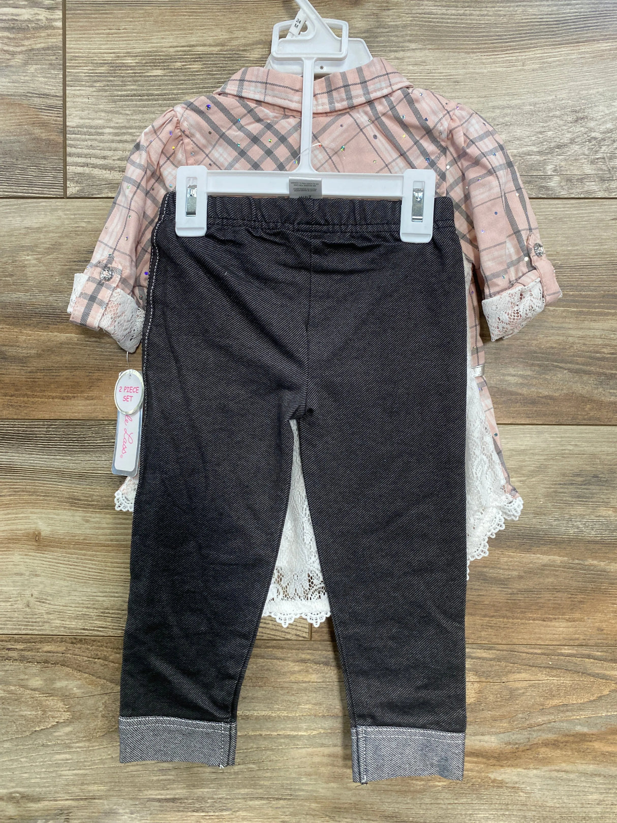 NEW Little Lass 2pc Plaid Shirt & Leggings Pink sz 24m