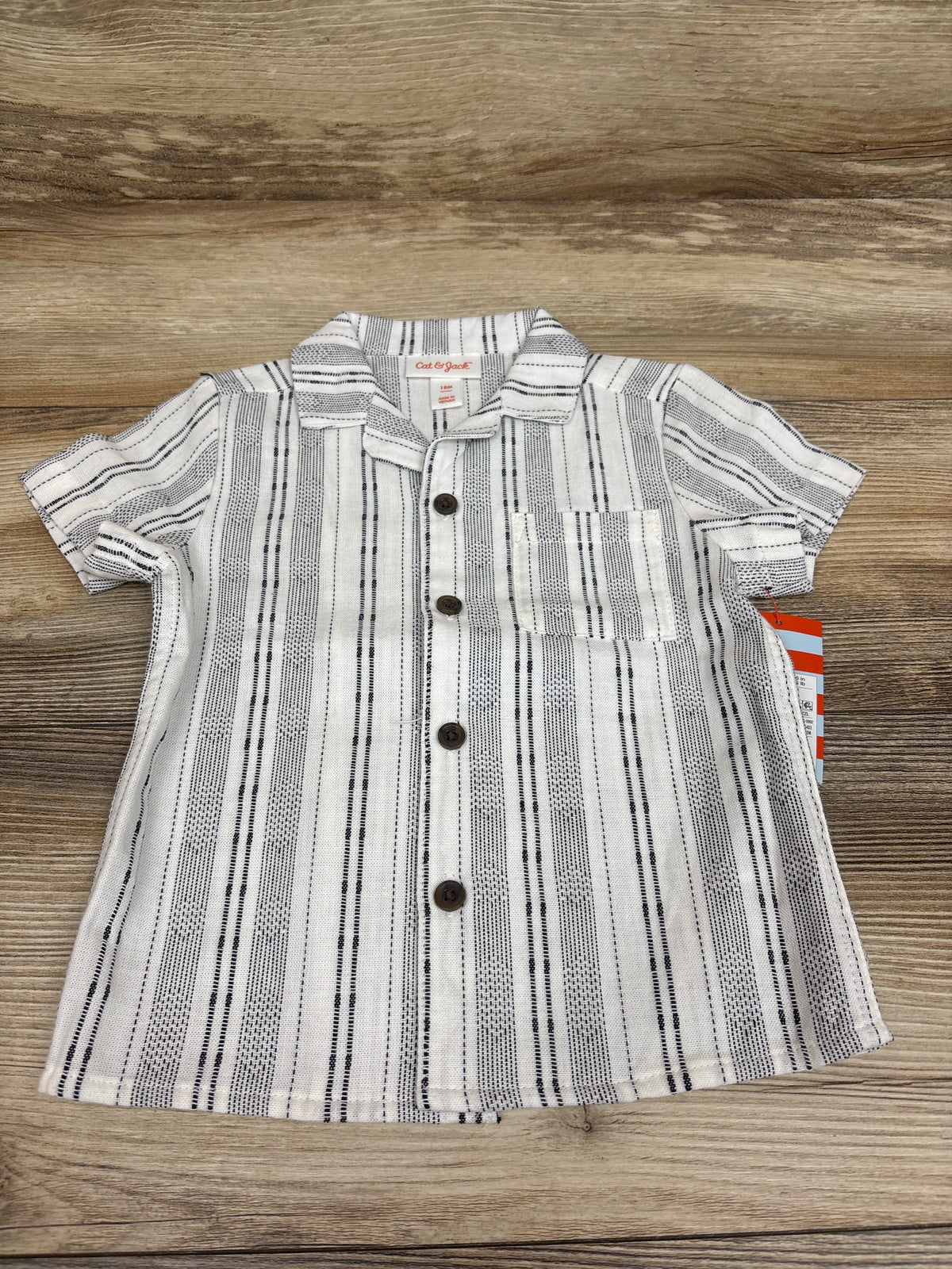 NEW Cat & Jack Striped Button-Up Shirt White sz 18m