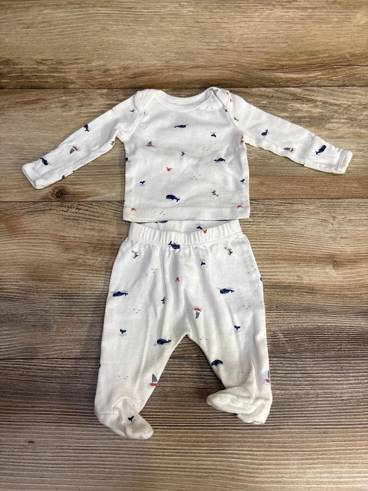 Just One You 2pc Whale Print Shirt & Footed Pants White sz Preemie - Me n Mommy To Be