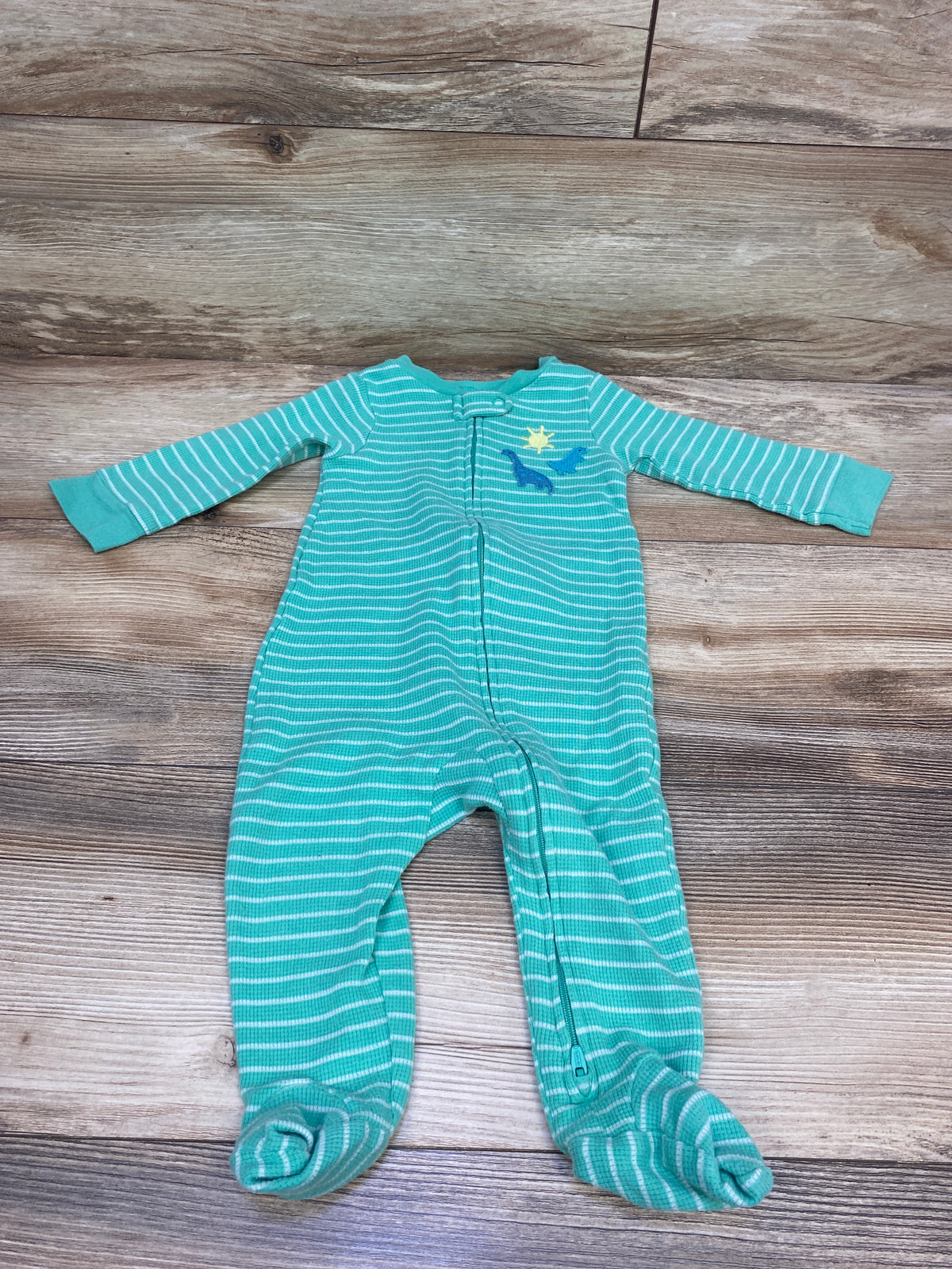 Just One You Waffle Knit Striped Sleeper Green sz 9m