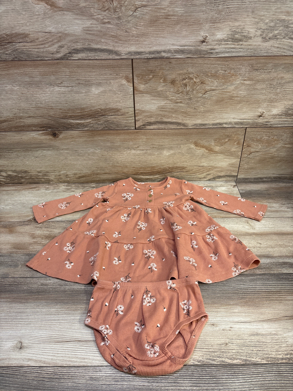 Carter's 2pc Long Sleeve Waffle Knit Dress & Bloomers Set Orange sz 18m