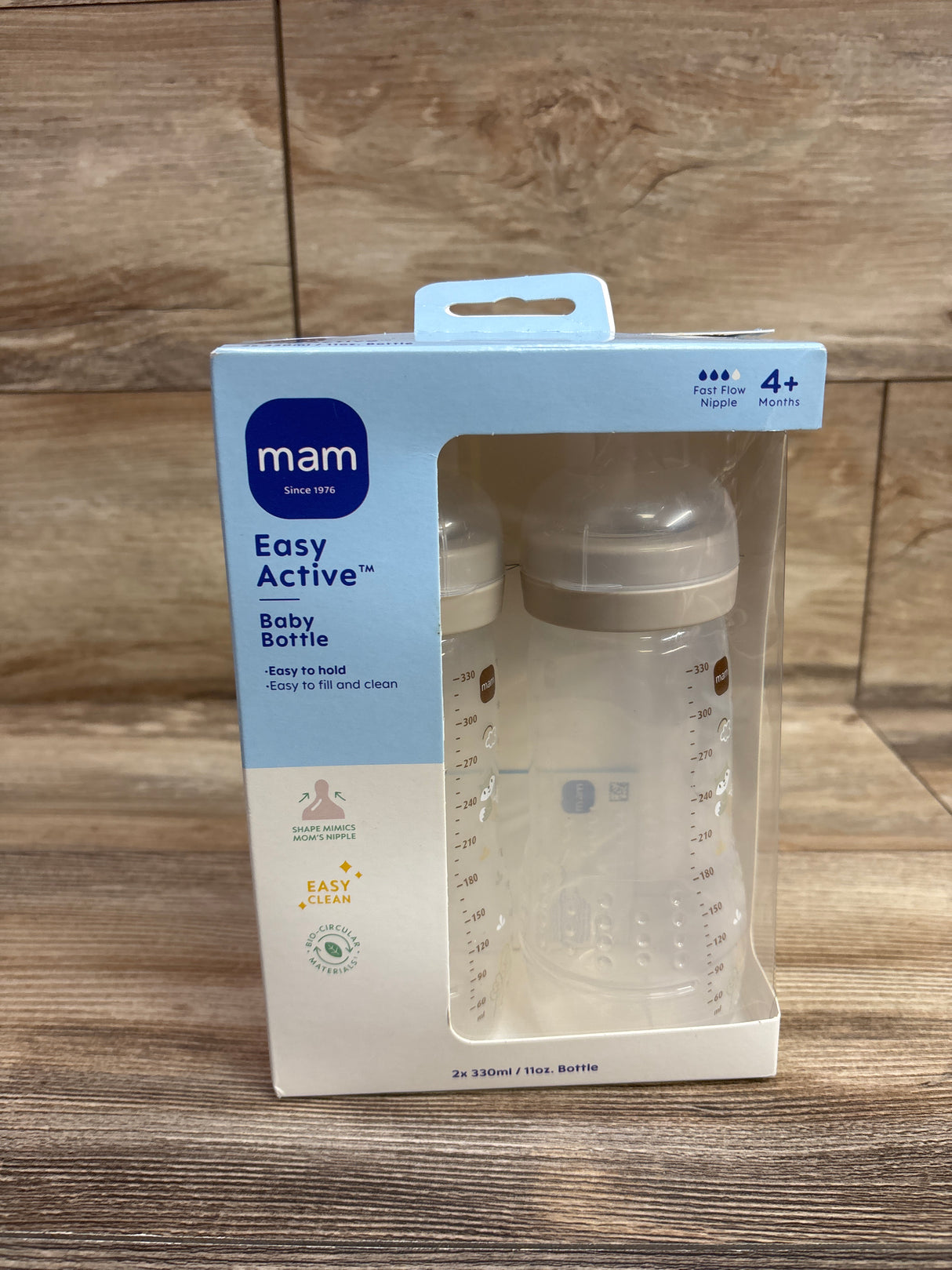 NEW MAM Easy Active Baby Bottles w/ Fast Flow 3 Nipples 11oz 2pk