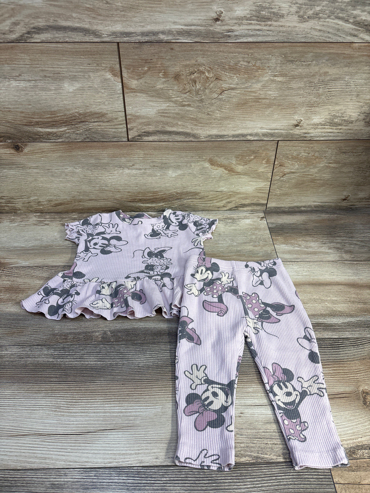 Disney Baby 2pc Minnie Mouse Ribbed Peplum Top & Pants Set Lilac sz 12m