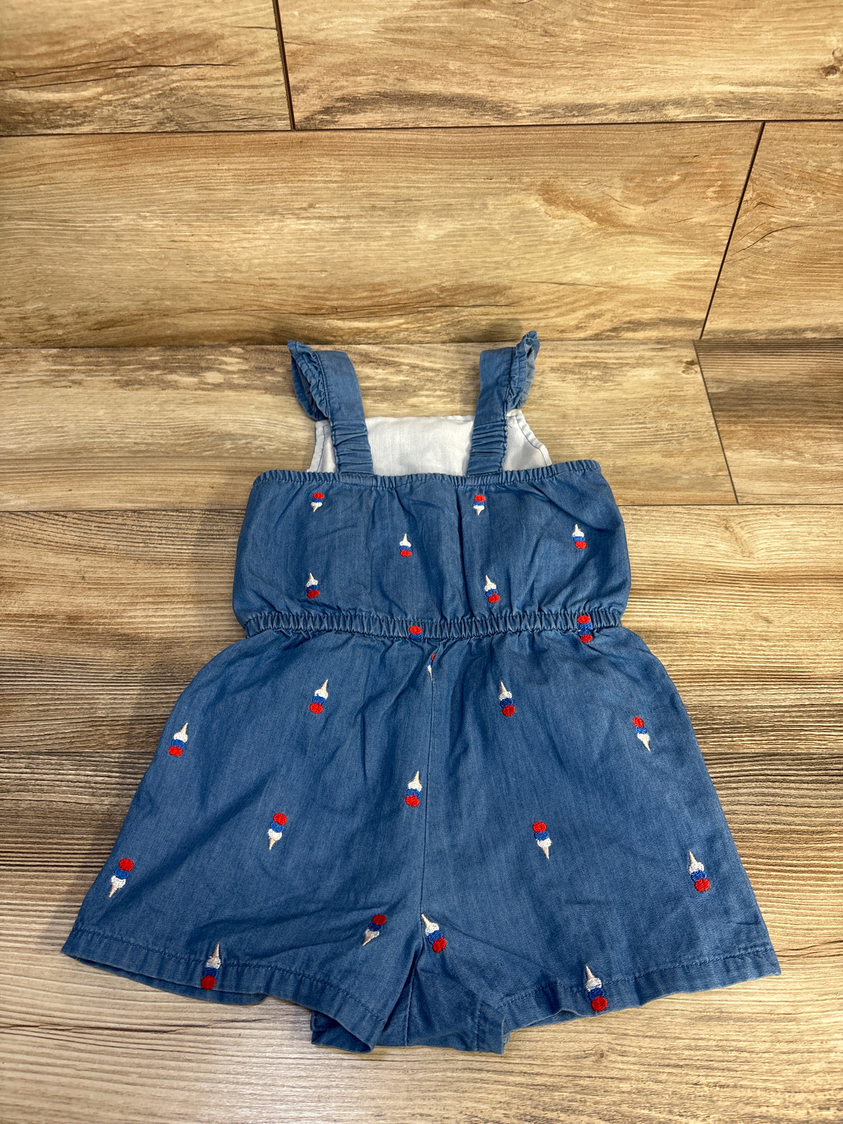 Cat & Jack Americana Ice Cream Embroidered Denim Romper Blue sz 3T