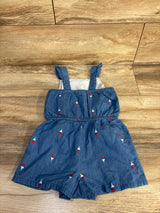 Cat & Jack Americana Ice Cream Embroidered Denim Romper Blue sz 3T