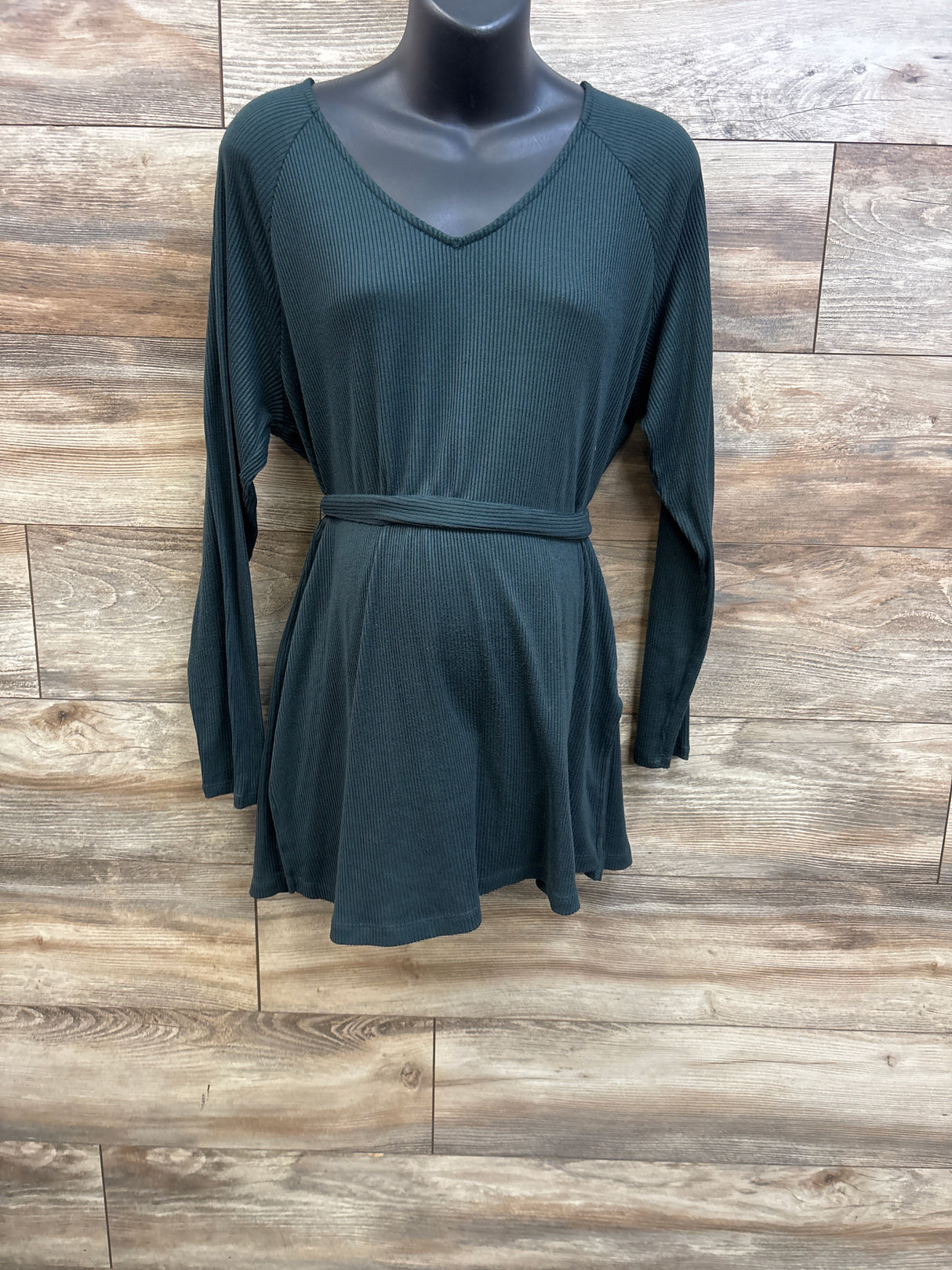 Sonoma Maternity Rib Knit Long Sleeve Waist Tie Shirt Green sz XL