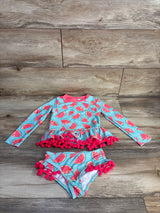 Nicole Miller 2pc Pom-Pom Peplum Rashguard Swimsuit Set Blue sz 4T