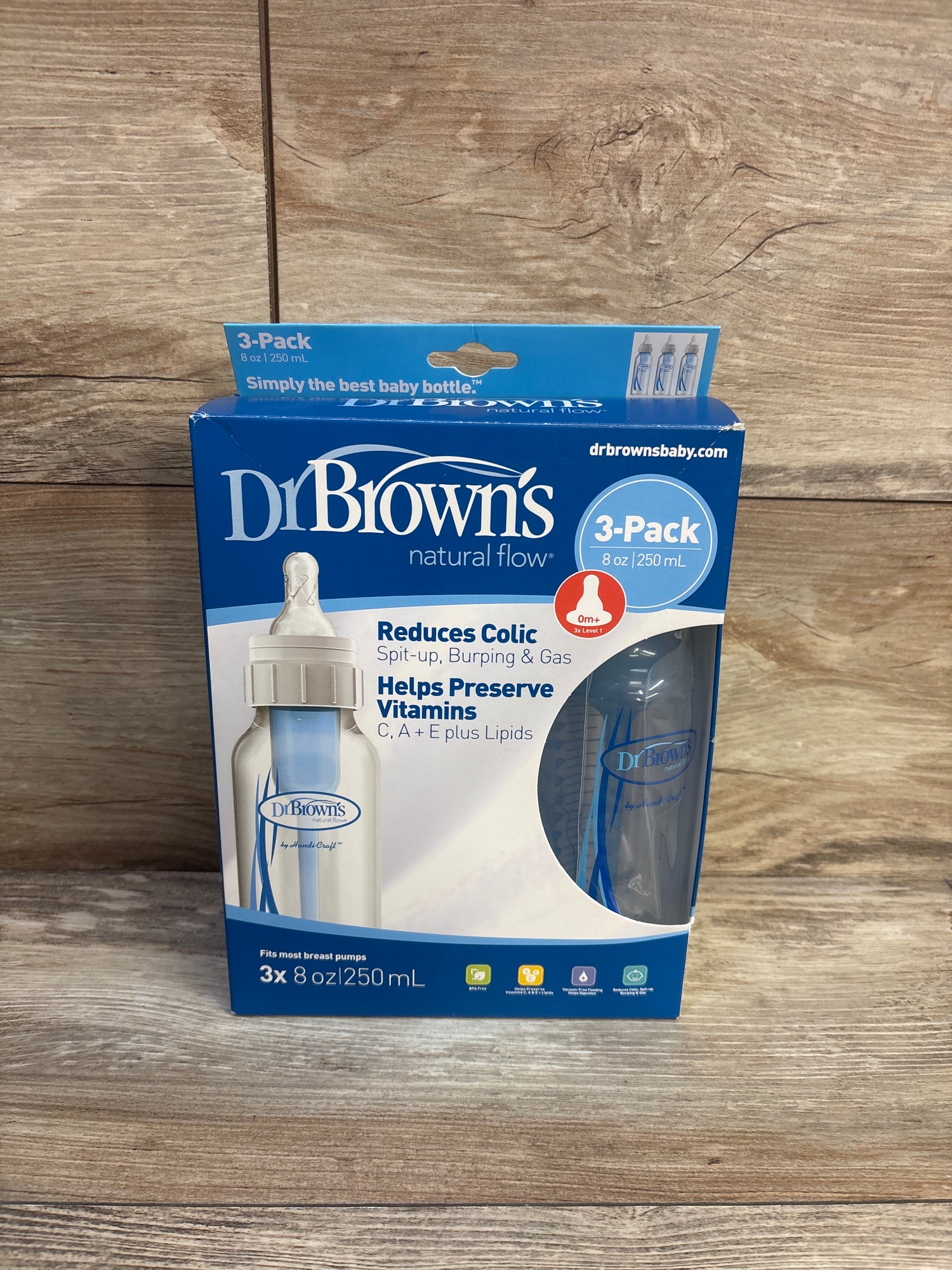 NEW Dr. Brown's Natural Flow Narrow Bottles with Level 1 Slow Flow Nipples, 8oz 3pk
