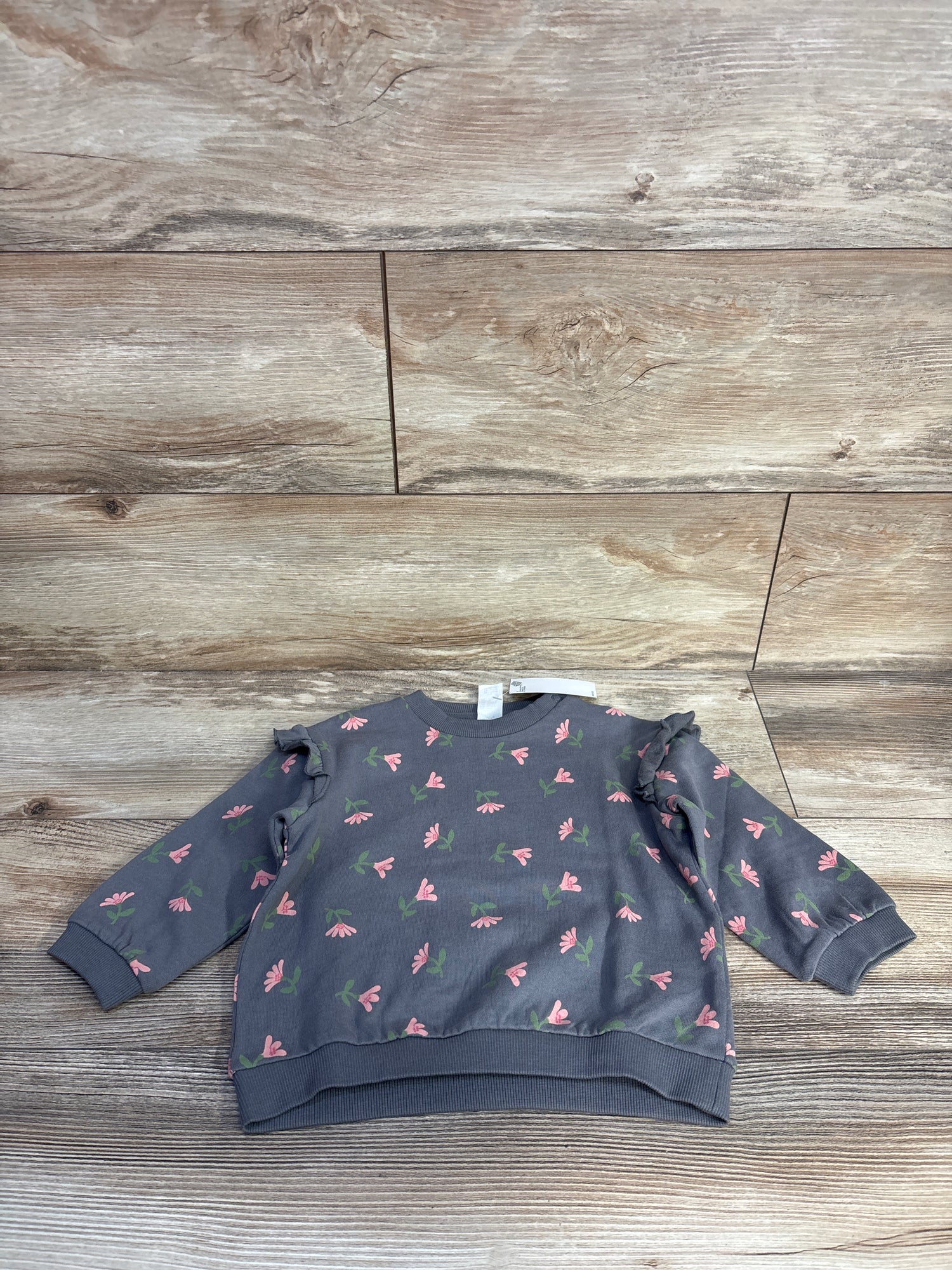 NEW H&M Floral Pullover Sweatshirt Grey sz 12-18m