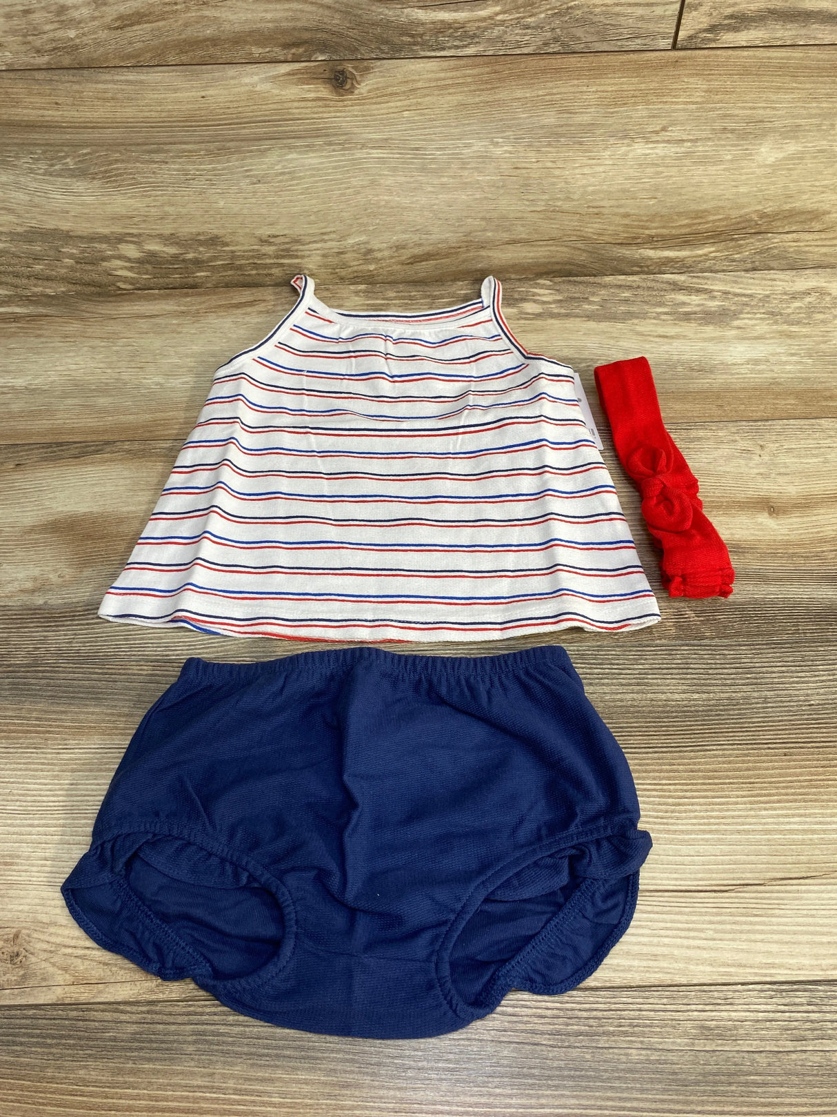 NEW Carter's 3pc Striped Top + Bottoms + Headband White sz 24m