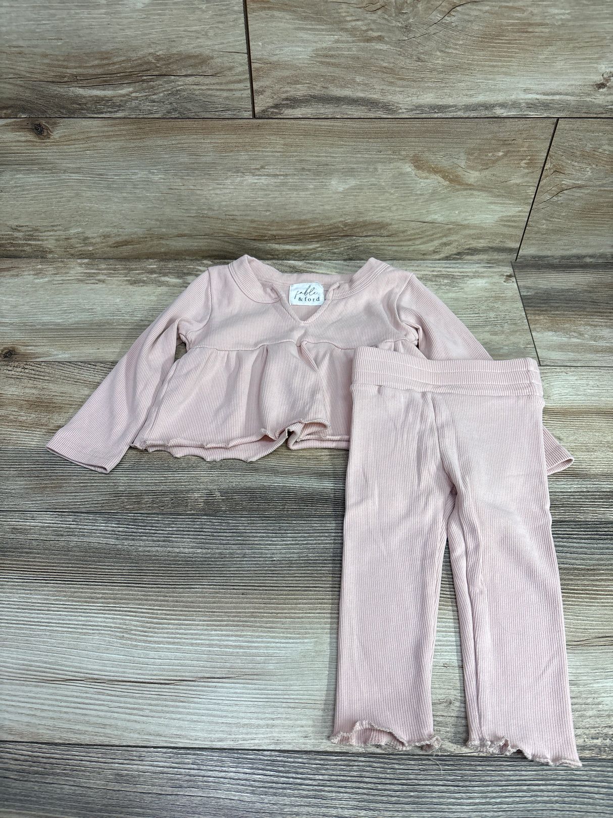 Fable & Ford 2pc Ribbed Long Sleeve Top & Pants Set Pink sz 18-24m