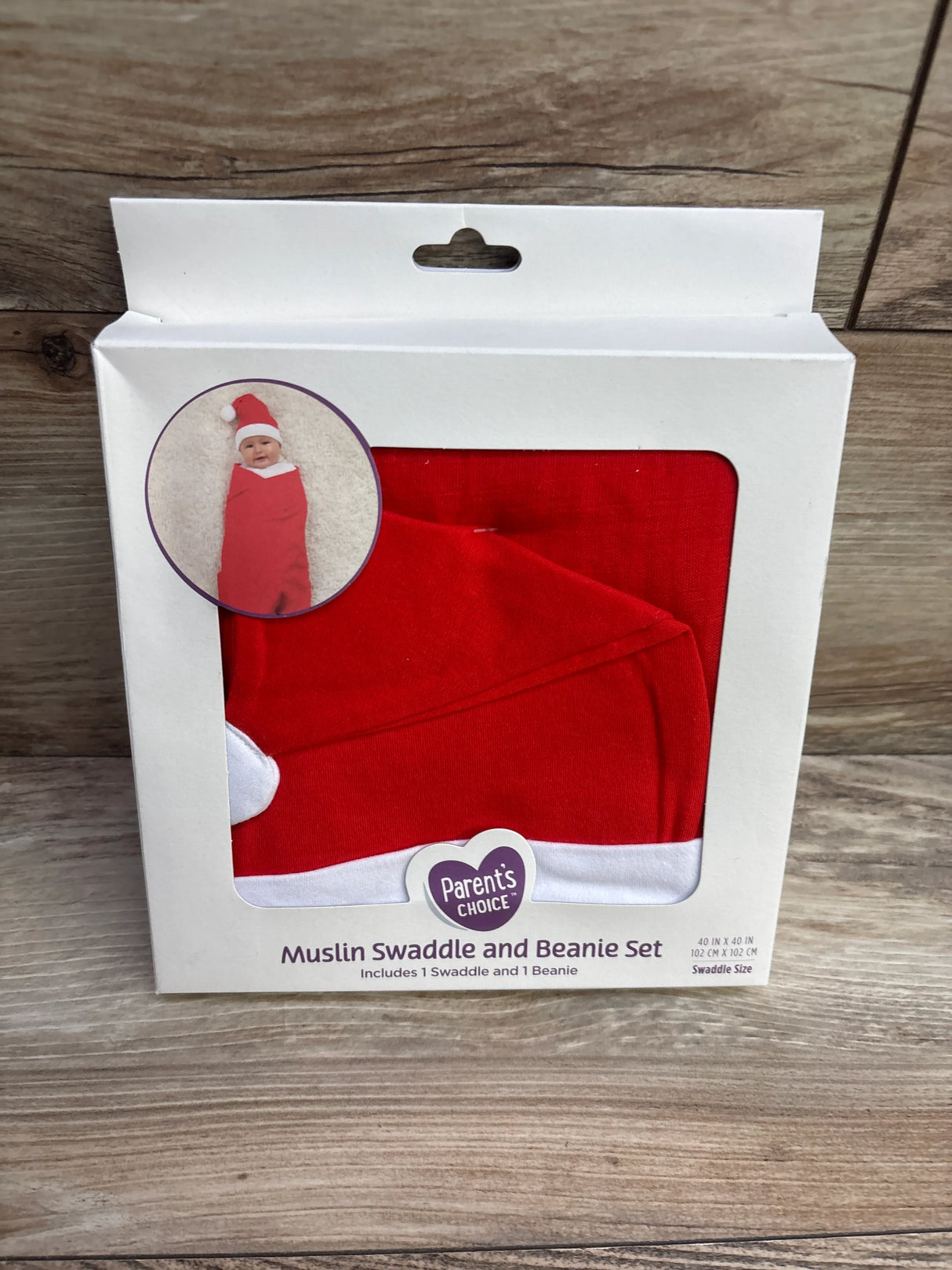 NEW Parent's Choice Muslin Swaddle & Beanie Set - Christmas Red