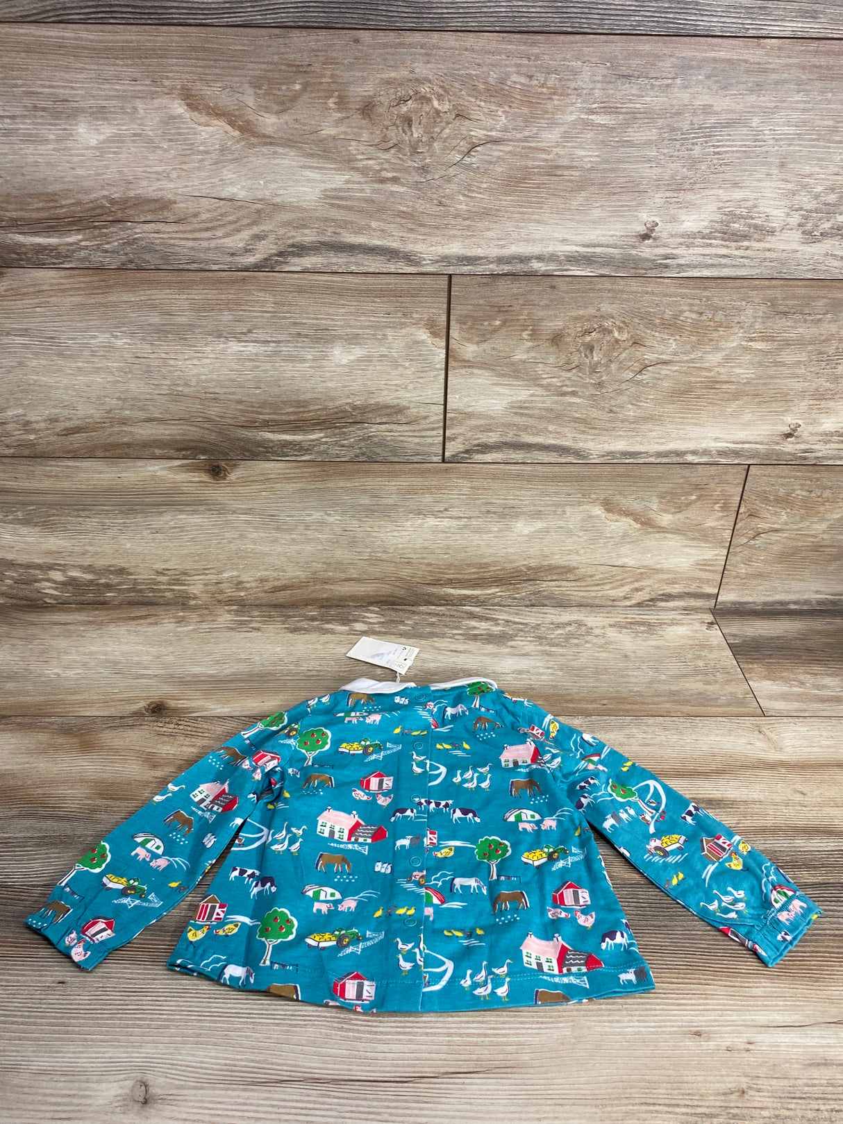 NEW Baby Boden Long Sleeve Collared Farm Shirt Blue sz 12-18m