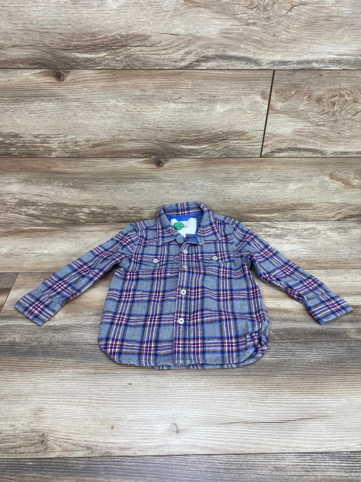 Boden Cosy Cotton Check Shirt Grey sz 3-4T