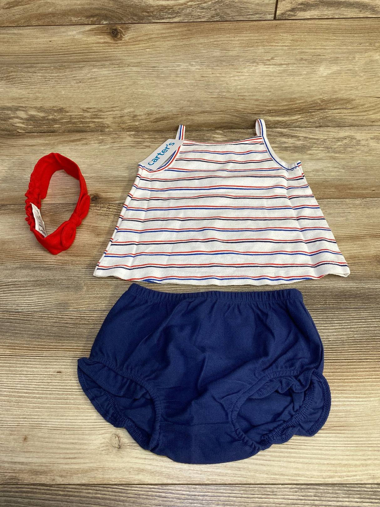 NEW Carter's 3pc Striped Top + Bottoms + Headband White sz 18m