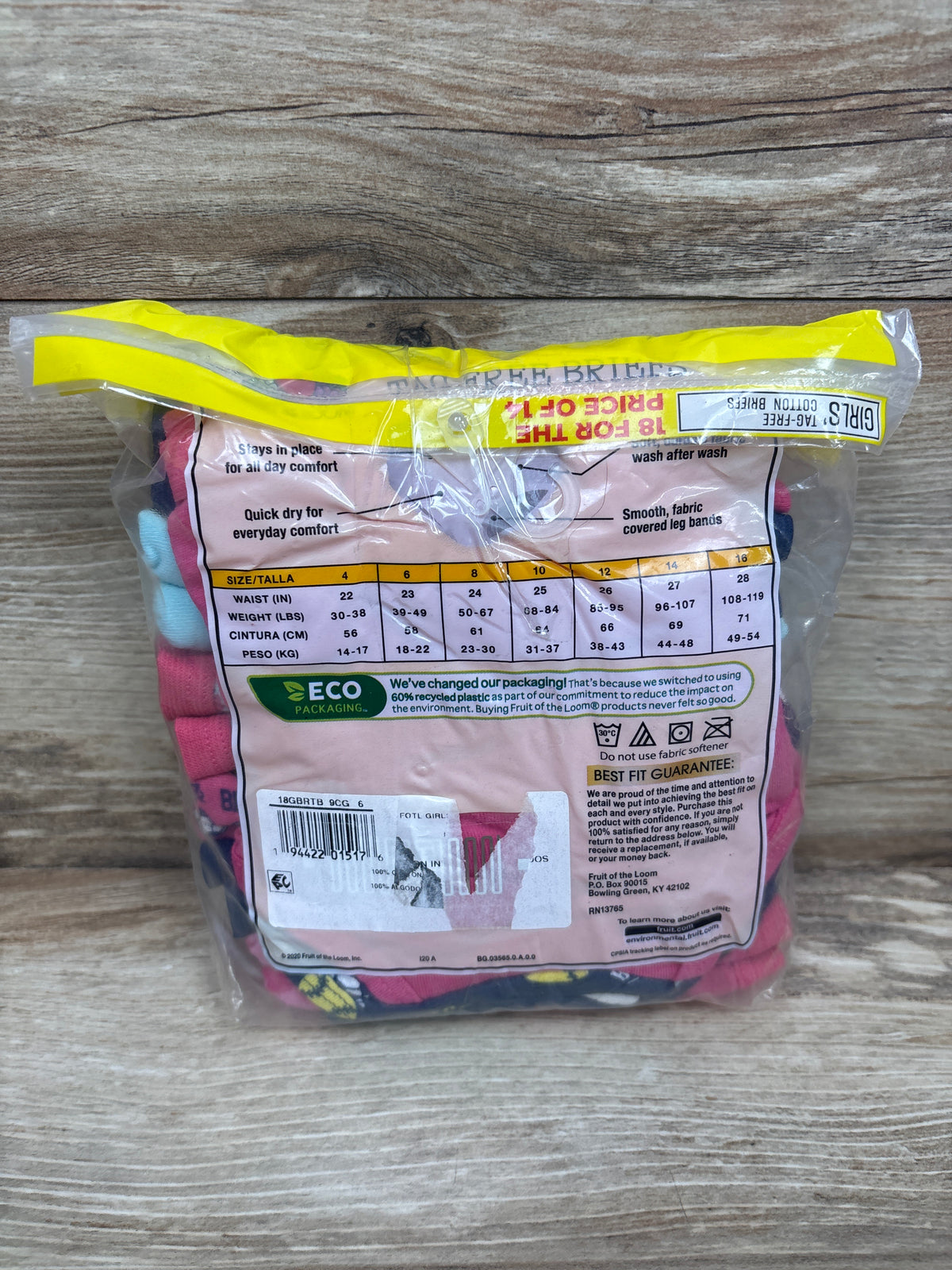 NEW Fruit of the Loom 18pk Girls' Briefs sz 6