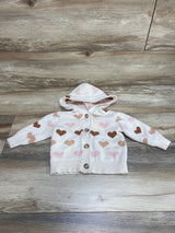 Old Navy Hooded Button Front Hearts Cardigan Sweater White sz 12-18m