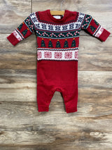 Children's Place Fair Isle Christmas Tree Knitted Coverall Red sz 0-3m