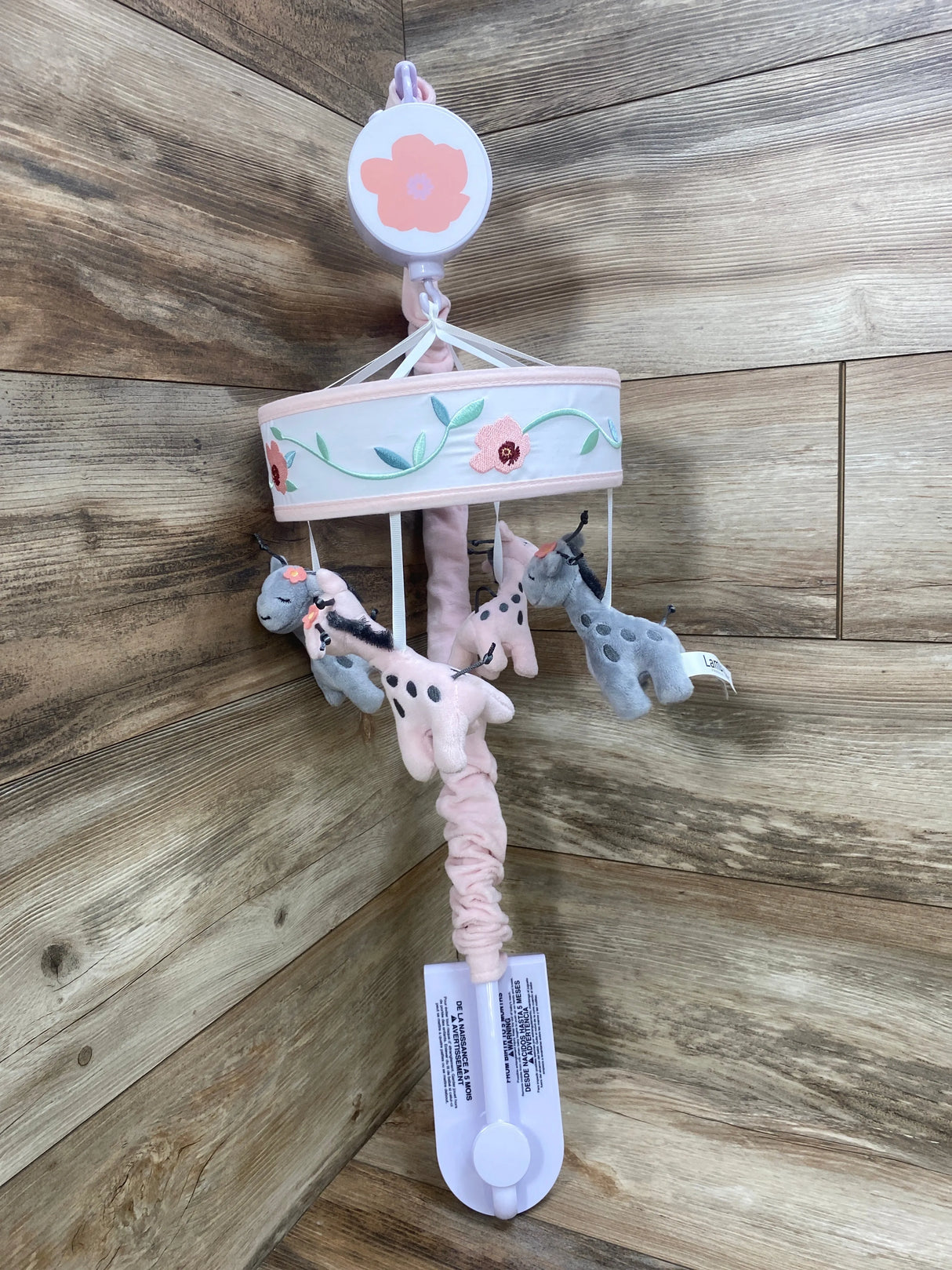 Lambs & Ivy Giraffe and a Half Pink/Gray Musical Baby Crib Mobile