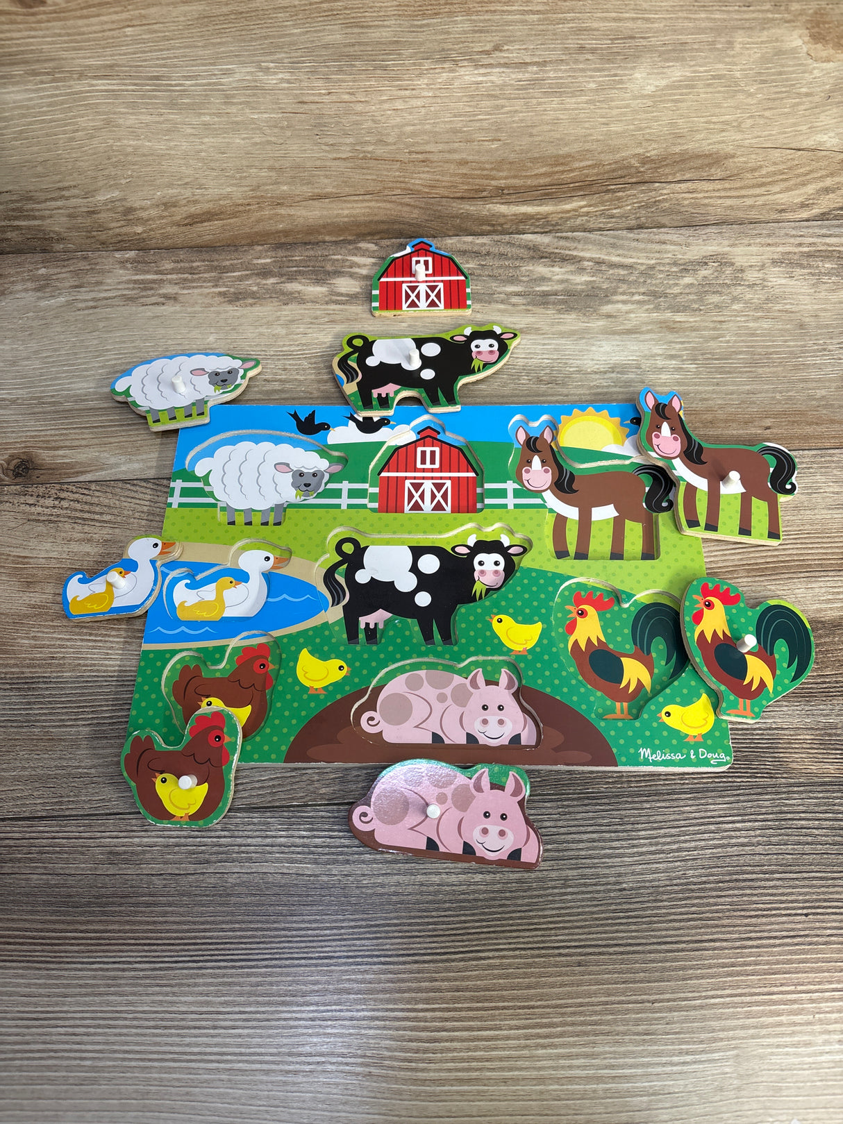 Melissa & Doug Wooden Peg Puzzle, Farm Animals 8pc