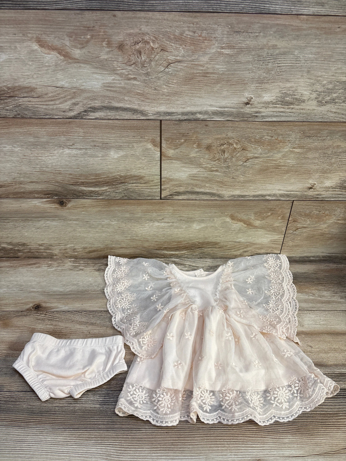 Kensie Baby 2pc Waffle Knit Floral Dress & Bloomers Set Peach sz 3-6m