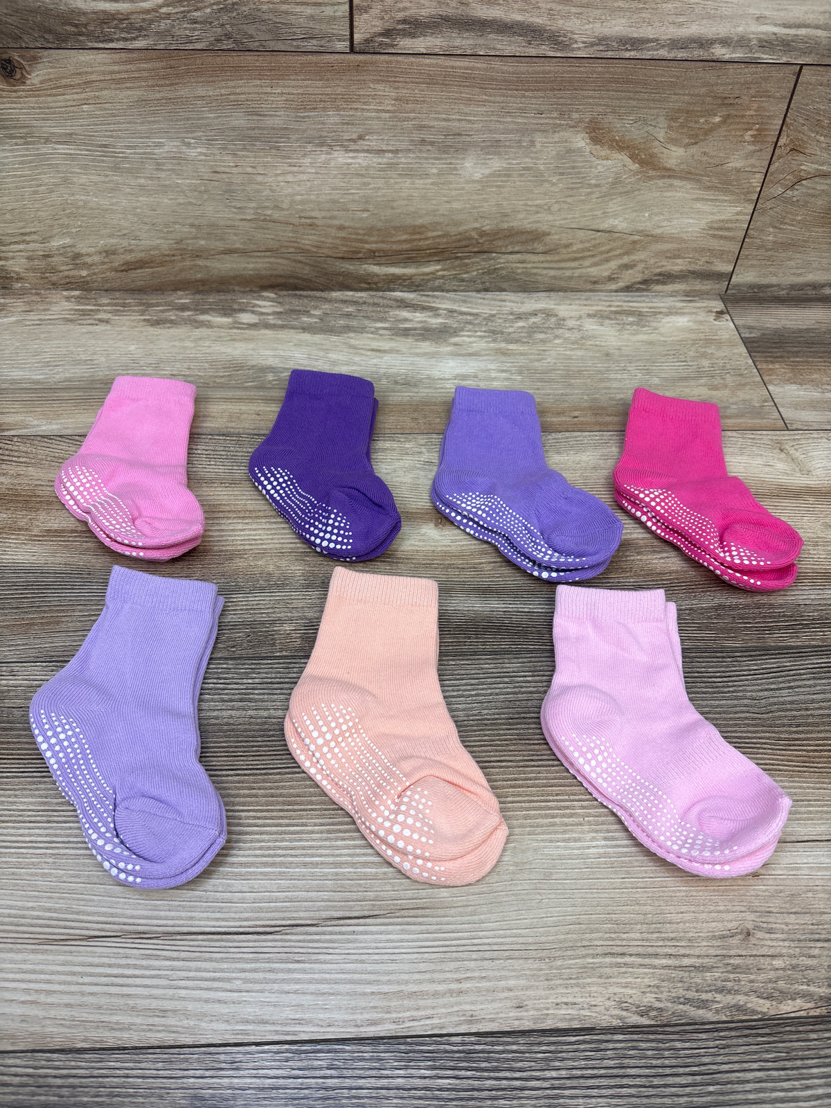 NEW LA Active 7pk Girls' Athletic Grip Socks Pink/Purple sz 12-36m