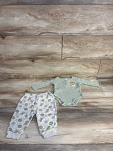 Little Beginnings 2pc Lion Waffle Knit Bodysuit & Pants Green sz 6-9m