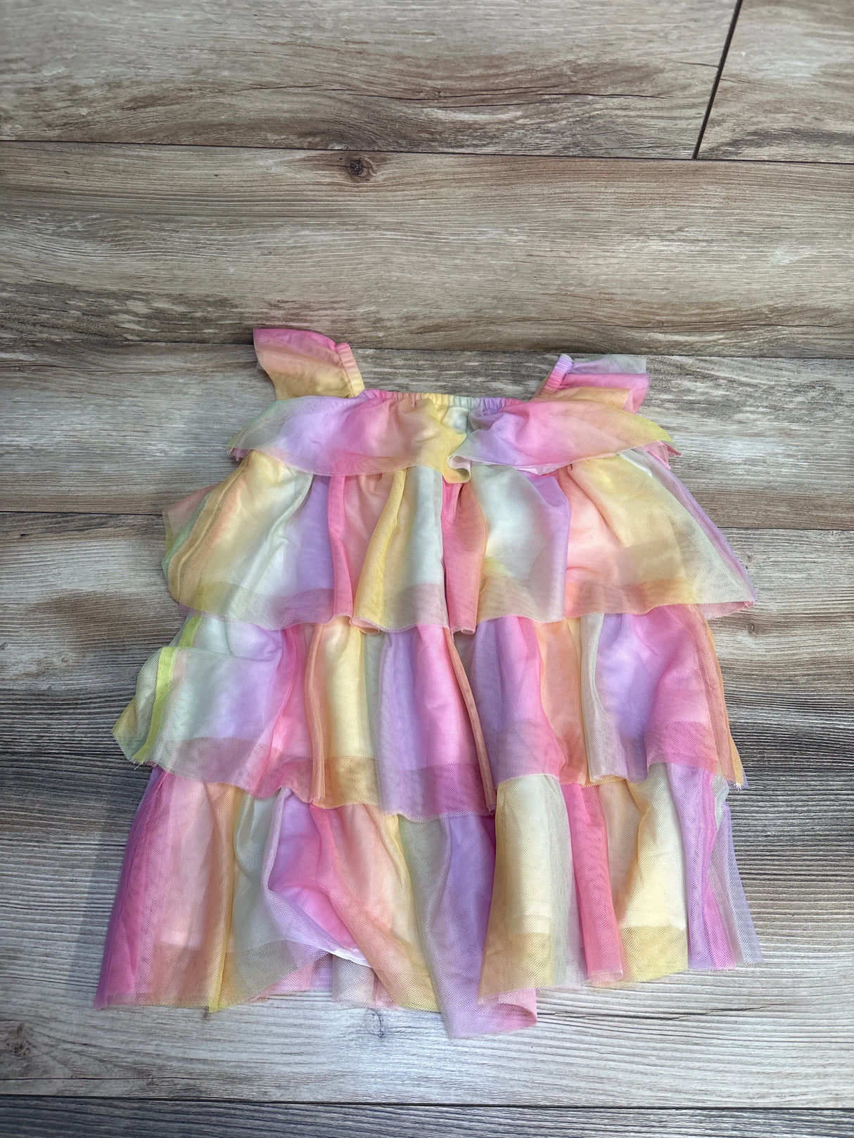 Pastel rainbow tulle dress for toddler girl, layered ruffles, soft colors, kids clothing