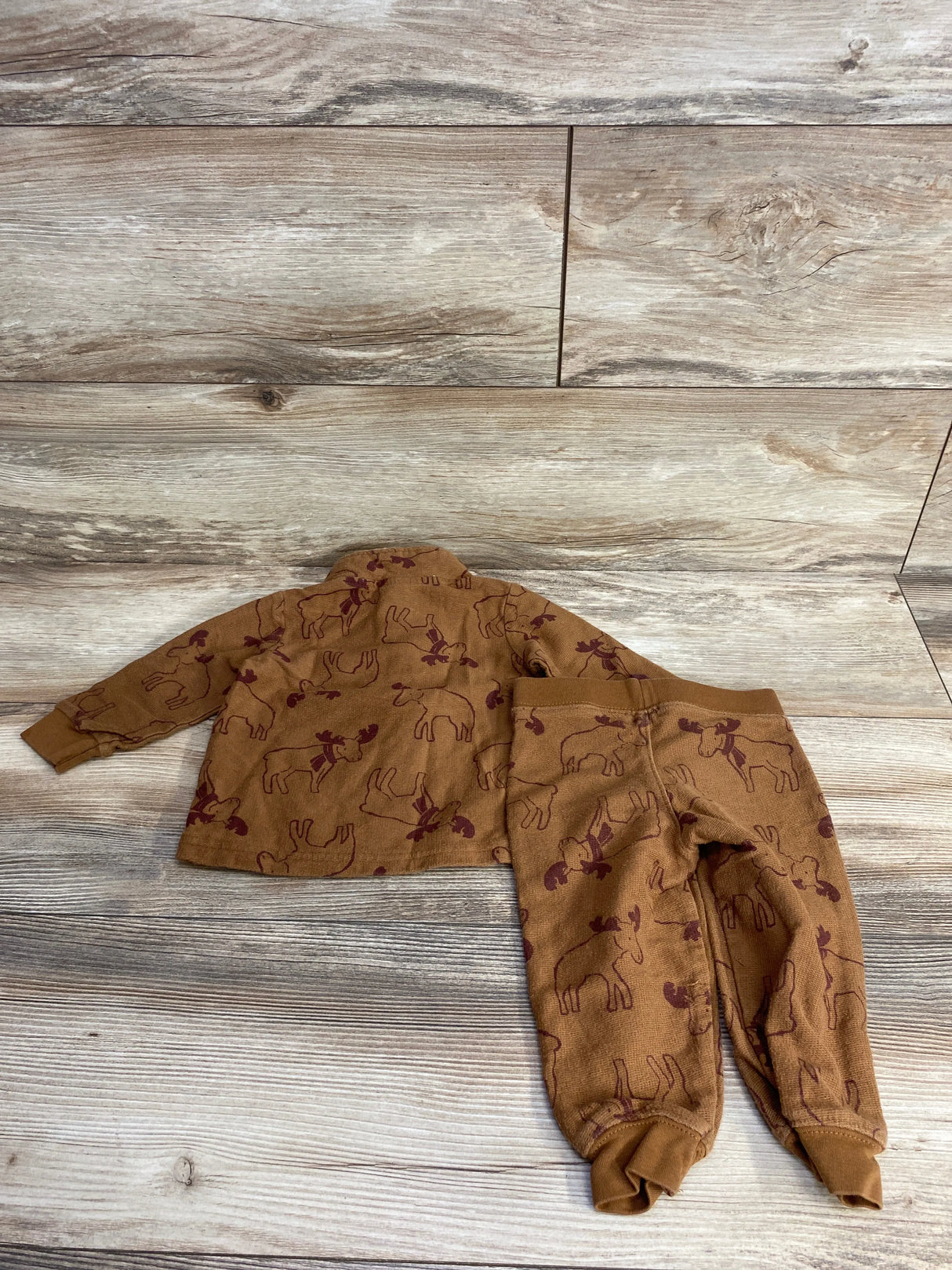 Just One You 2pc Moose Print Henley Pull Over Sweater & Pant Set Brown sz 12m
