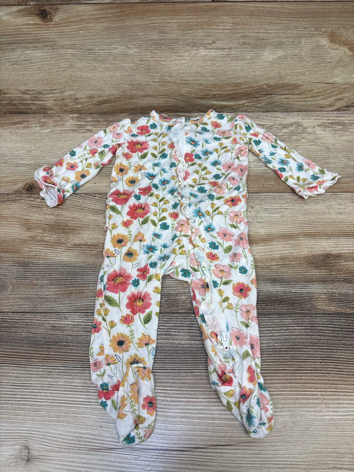 Little Me Bamboo Ruffle Floral Sleeper White sz 3m