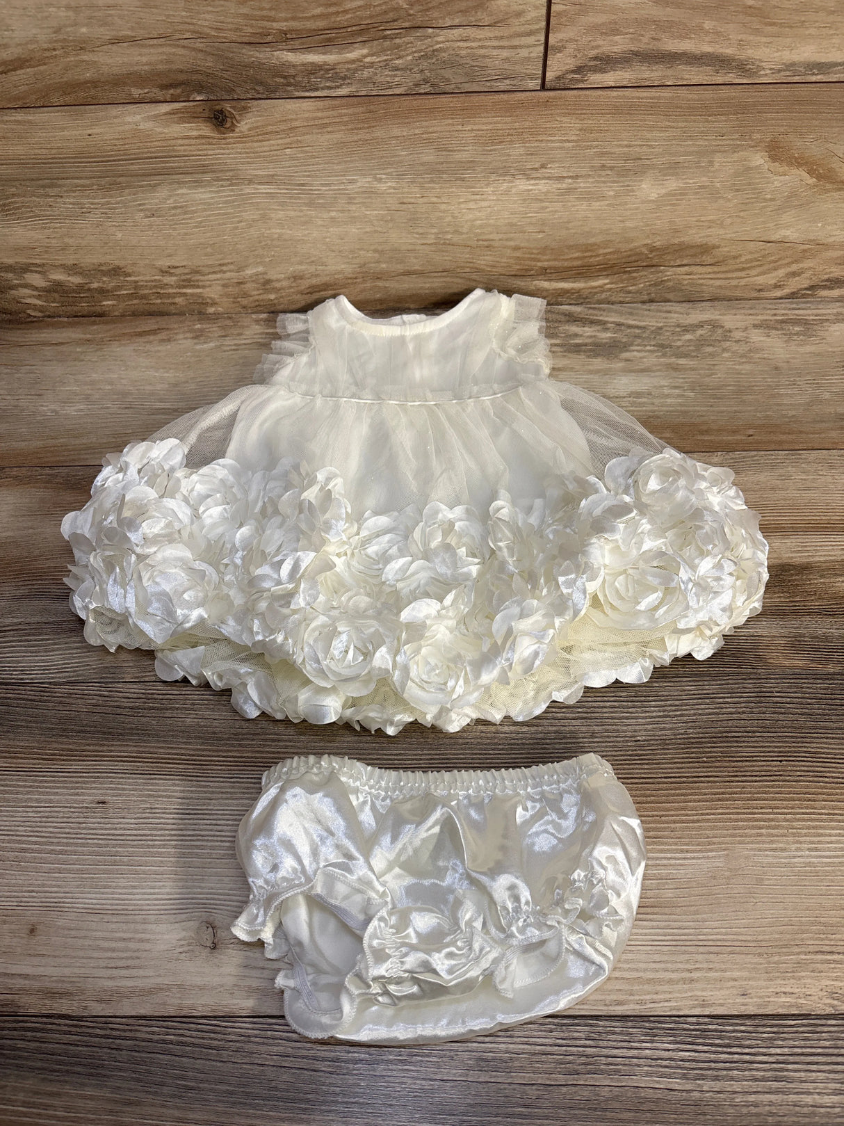 Nannette 2pc Rosette Dress & Bloomers Ivory sz 6/9m