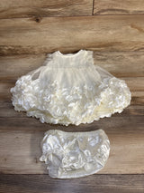 Nannette 2pc Rosette Dress & Bloomers Ivory sz 6/9m