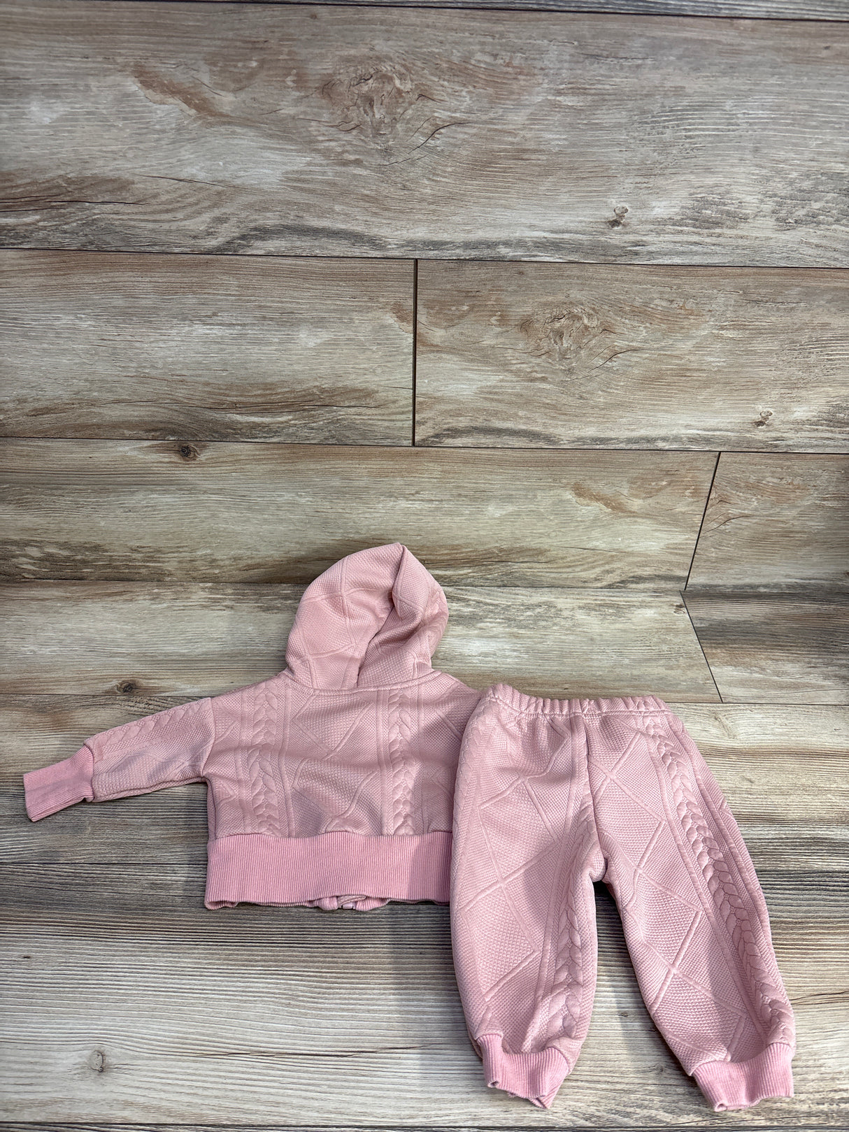 2pc Textured Full Zip Jacket & Bottoms Set Rose Gold sz 3-6m