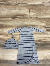 2pc Striped Gown & Hat Grey sz 3-6m