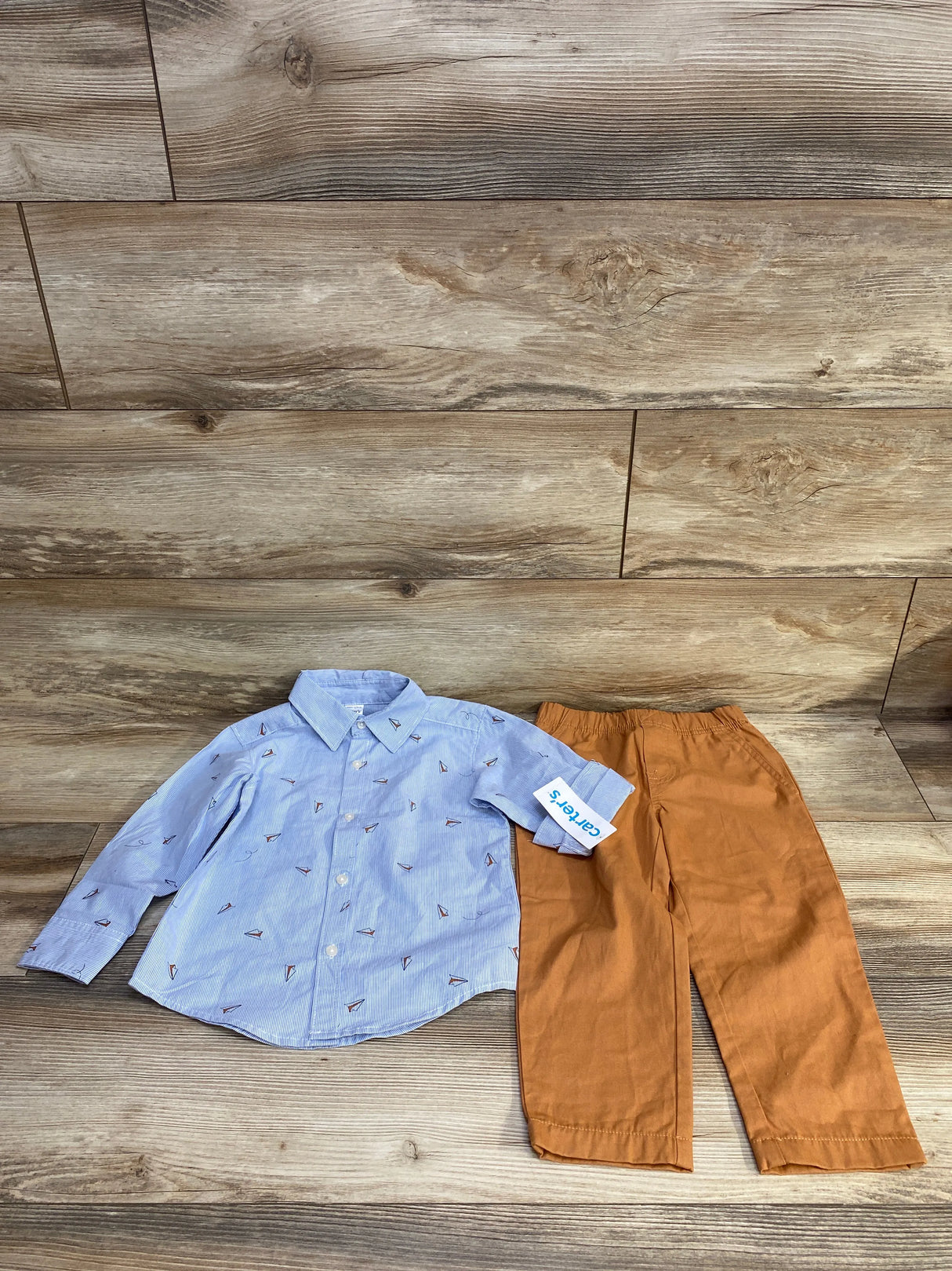 NEW Carter's 2pc Paper Airplanes Button Up Shirt & Pants Blue sz 3T