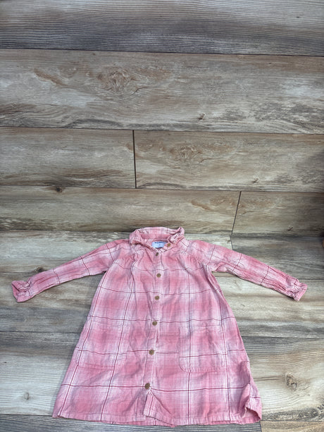 Front view of Old Navy pink flannel shirt dress with plaid pattern, button front, long sleeves, and two pockets