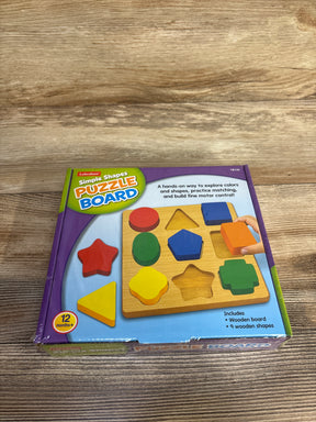 Lakeshore Simple Shapes Puzzle Board with colorful wooden shapes on box, educational toy for toddlers 12 months+