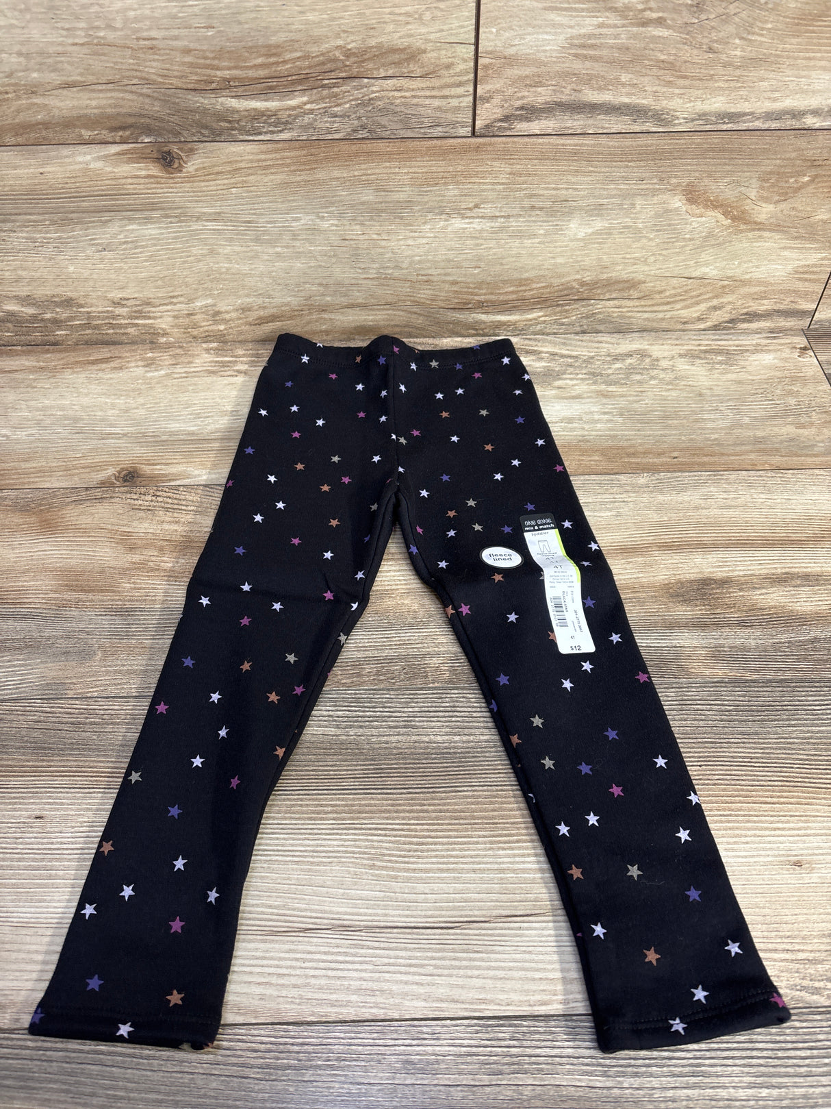 NEW Okie Dokie Black Star Fleece Lined Leggings sz 4T