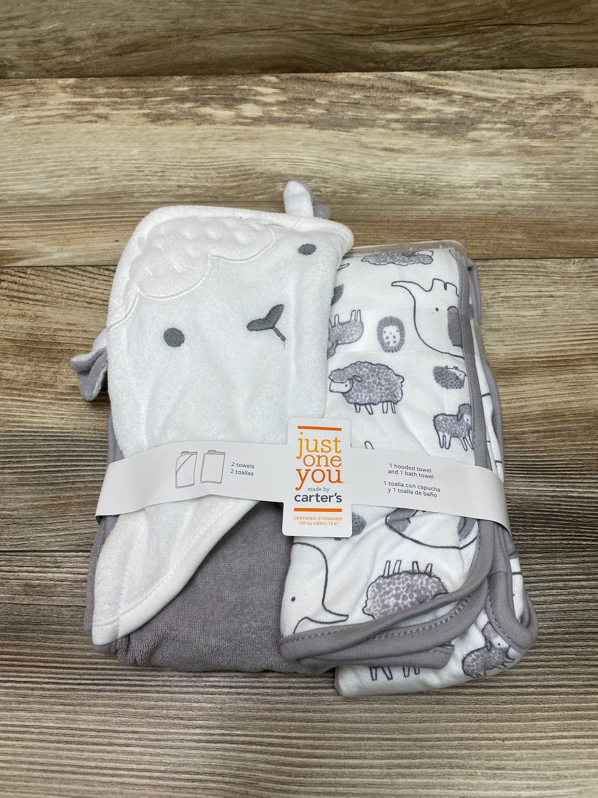 NEW Carter's Just One You 2pk Sheep Bath Towel Grey