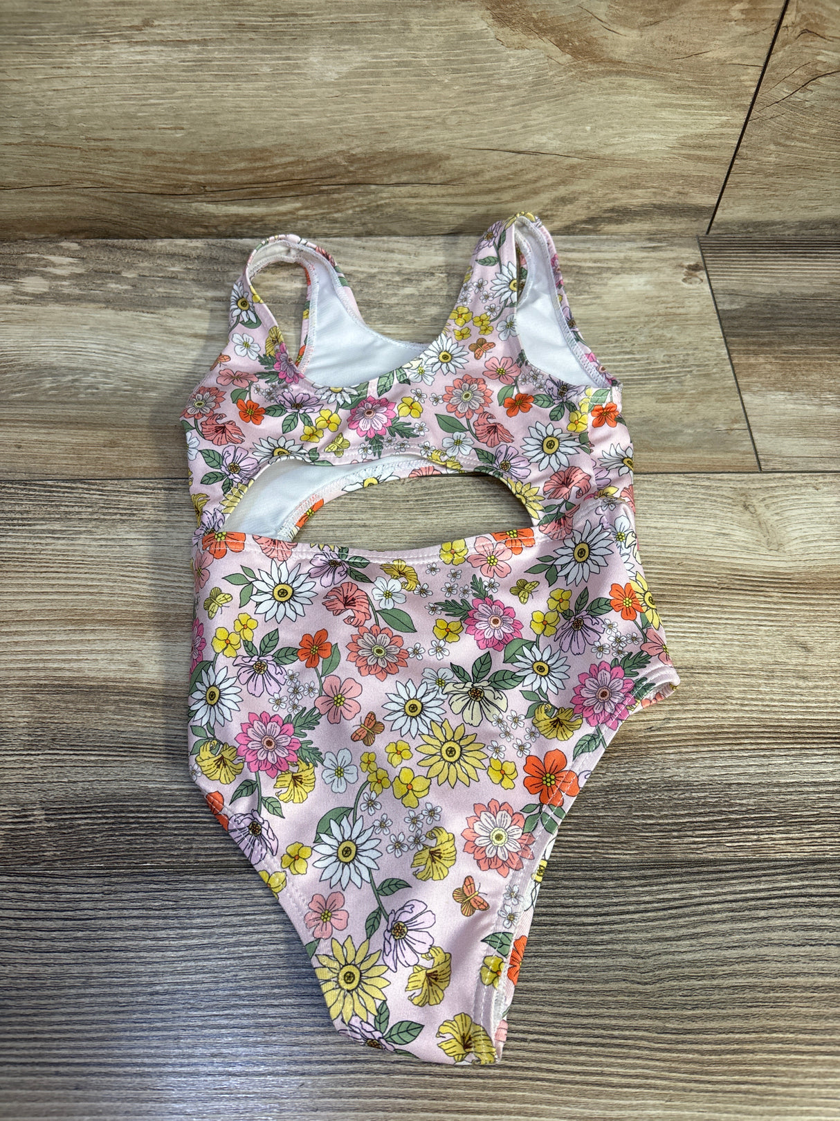 Shein 1pc Cut-Out Floral Swimsuit Pink sz 18-24m
