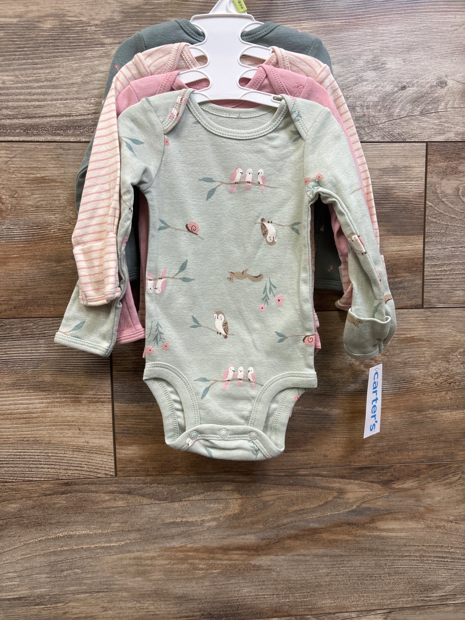 NEW Carter's 4pk Long Sleeve Bodysuits Green sz 3m