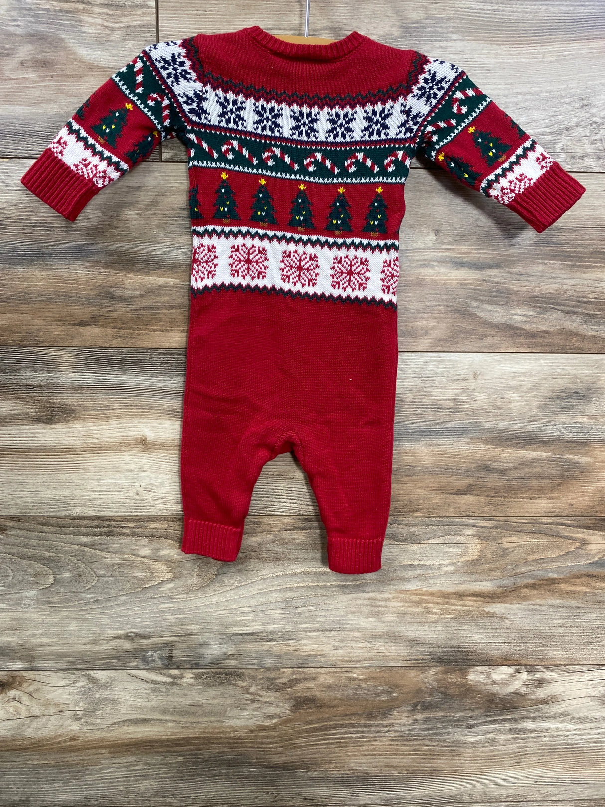 Children's Place Fair Isle Christmas Tree Knitted Coverall Red sz 0-3m